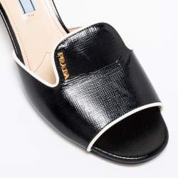 Pre Owned Prada Black Saffiano Vernice Leather Slide Sandals Size 38.5