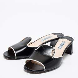 Pre Owned Prada Black Saffiano Vernice Leather Slide Sandals Size 38.5