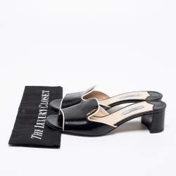 Pre Owned Prada Black Saffiano Vernice Leather Slide Sandals Size 38.5