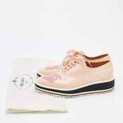Prada Pink Leather Flower Print Platform Lace Up Oxford Size 38.5