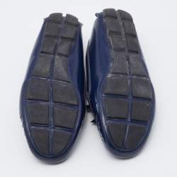 Pre Owned Prada Navy Blue Saffiano Patent Leather Bow Slip On Loafers Size 36.5