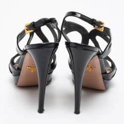 Pre Owned Prada Black Patent Leather Platform Strappy Sandals Size 39