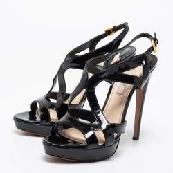 Pre Owned Prada Black Patent Leather Platform Strappy Sandals Size 39