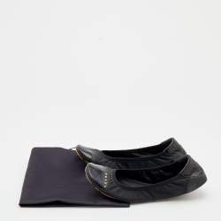 Pre Owned Prada Sport Black Nylon And Patent Leather Scrunch Flats Size 36