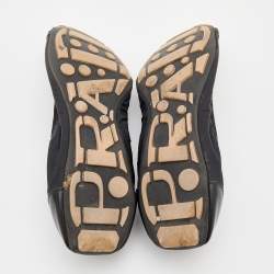 Pre Owned Prada Sport Black Nylon And Patent Leather Scrunch Flats Size 36