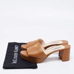 Prada Tan Saffiano Leather Slide Sandals Size 39.5