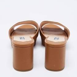 Prada Tan Saffiano Leather Slide Sandals Size 39.5
