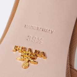 Prada Tan Saffiano Leather Slide Sandals Size 39.5