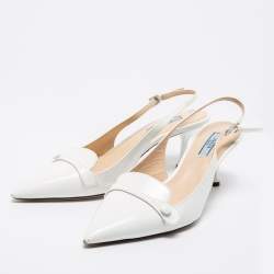 Pre Owned Prada White Leather Slingback Pumps Size 38