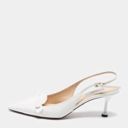 Pre Owned Prada White Leather Slingback Pumps Size 38