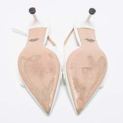 Pre Owned Prada White Leather Slingback Pumps Size 38