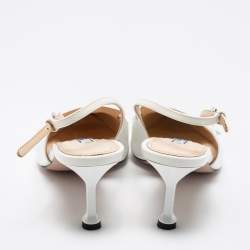 Pre Owned Prada White Leather Slingback Pumps Size 38
