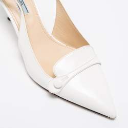 Pre Owned Prada White Leather Slingback Pumps Size 38