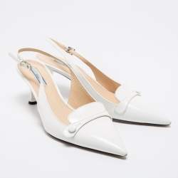 Pre Owned Prada White Leather Slingback Pumps Size 38