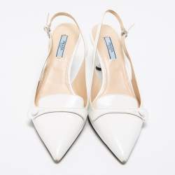 Pre Owned Prada White Leather Slingback Pumps Size 38