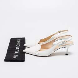 Pre Owned Prada White Leather Slingback Pumps Size 38
