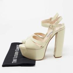 Pre Owned Prada Cream Patent Leather Platform Ankle Strap Sandals Size 36.5