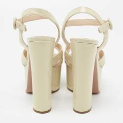 Pre Owned Prada Cream Patent Leather Platform Ankle Strap Sandals Size 36.5