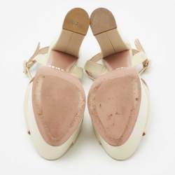 Pre Owned Prada Cream Patent Leather Platform Ankle Strap Sandals Size 36.5