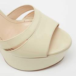 Pre Owned Prada Cream Patent Leather Platform Ankle Strap Sandals Size 36.5