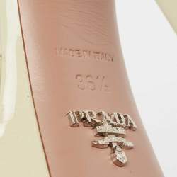 Pre Owned Prada Cream Patent Leather Platform Ankle Strap Sandals Size 36.5