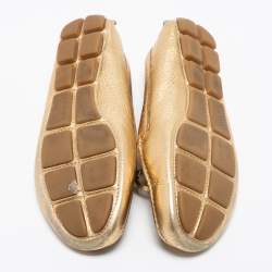 Pre Owned Prada Gold Leather Bow Slip-On Loafers Size 38.5