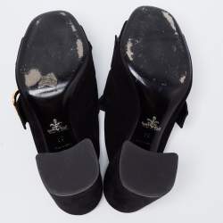 Pre Owned Prada Black Suede Buckle Fringe Block Heel Mules Size 38
