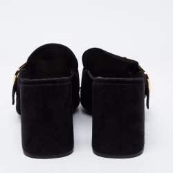 Pre Owned Prada Black Suede Buckle Fringe Block Heel Mules Size 38