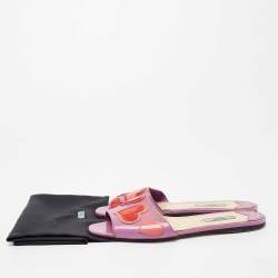 Pre Owned Prada Purple Patent Leather Heart Motif Flat Slide Sandals Size 39