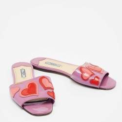 Pre Owned Prada Purple Patent Leather Heart Motif Flat Slide Sandals Size 39