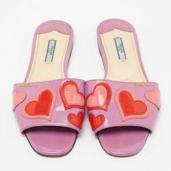Pre Owned Prada Purple Patent Leather Heart Motif Flat Slide Sandals Size 39