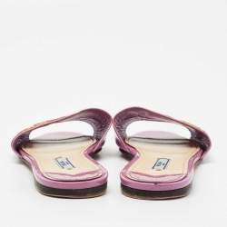 Pre Owned Prada Purple Patent Leather Heart Motif Flat Slide Sandals Size 39