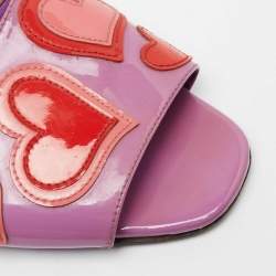 Pre Owned Prada Purple Patent Leather Heart Motif Flat Slide Sandals Size 39
