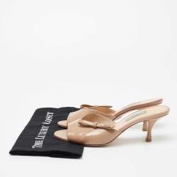 Pre Owned Prada Beige Saffiano Patent Leather Bow Detail Slide Sandals Size 39