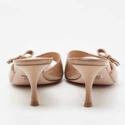 Pre Owned Prada Beige Saffiano Patent Leather Bow Detail Slide Sandals Size 39