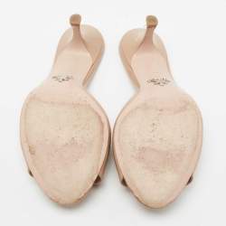 Pre Owned Prada Beige Saffiano Patent Leather Bow Detail Slide Sandals Size 39