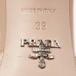 Pre Owned Prada Beige Saffiano Patent Leather Bow Detail Slide Sandals Size 39