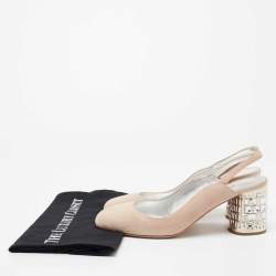Pre Owned Prada Beige Suede Crystal Embellished Heels Slingback Pumps Size 39