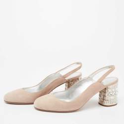 Pre Owned Prada Beige Suede Crystal Embellished Heels Slingback Pumps Size 39