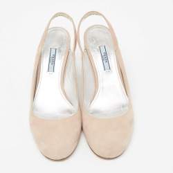Pre Owned Prada Beige Suede Crystal Embellished Heels Slingback Pumps Size 39