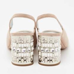 Pre Owned Prada Beige Suede Crystal Embellished Heels Slingback Pumps Size 39
