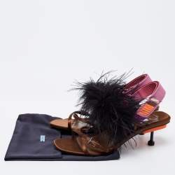 Prada Multicolor Satin and Feather Trim Slingback Sandals Size 39