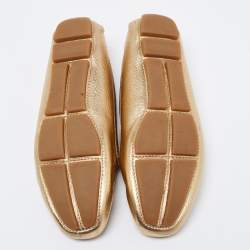 Pre Owned Prada Gold Leather Logo Slip On Loafers Size 38.5