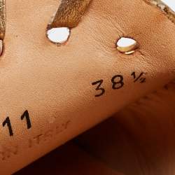 Pre Owned Prada Gold Leather Logo Slip On Loafers Size 38.5