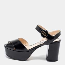 Pre Owned Prada Black Saffiano Leather Block Heel Platform Sandals Size 40