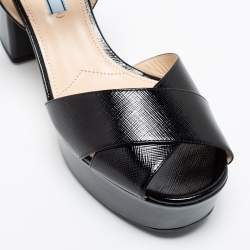 Pre Owned Prada Black Saffiano Leather Block Heel Platform Sandals Size 40
