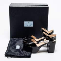 Pre Owned Prada Black Saffiano Leather Block Heel Platform Sandals Size 40
