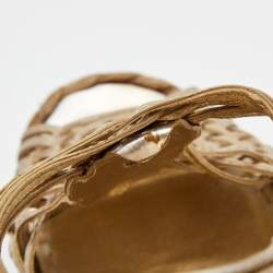 Prada Metallic Gold Leather Raffia Platform Wedge Sandals Size 39