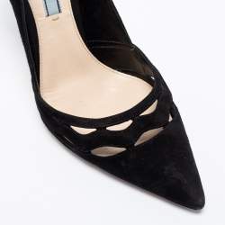 Pre Owned Prada Black Suede Wave Cut-Out Pumps Size 39