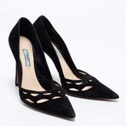 Pre Owned Prada Black Suede Wave Cut-Out Pumps Size 39